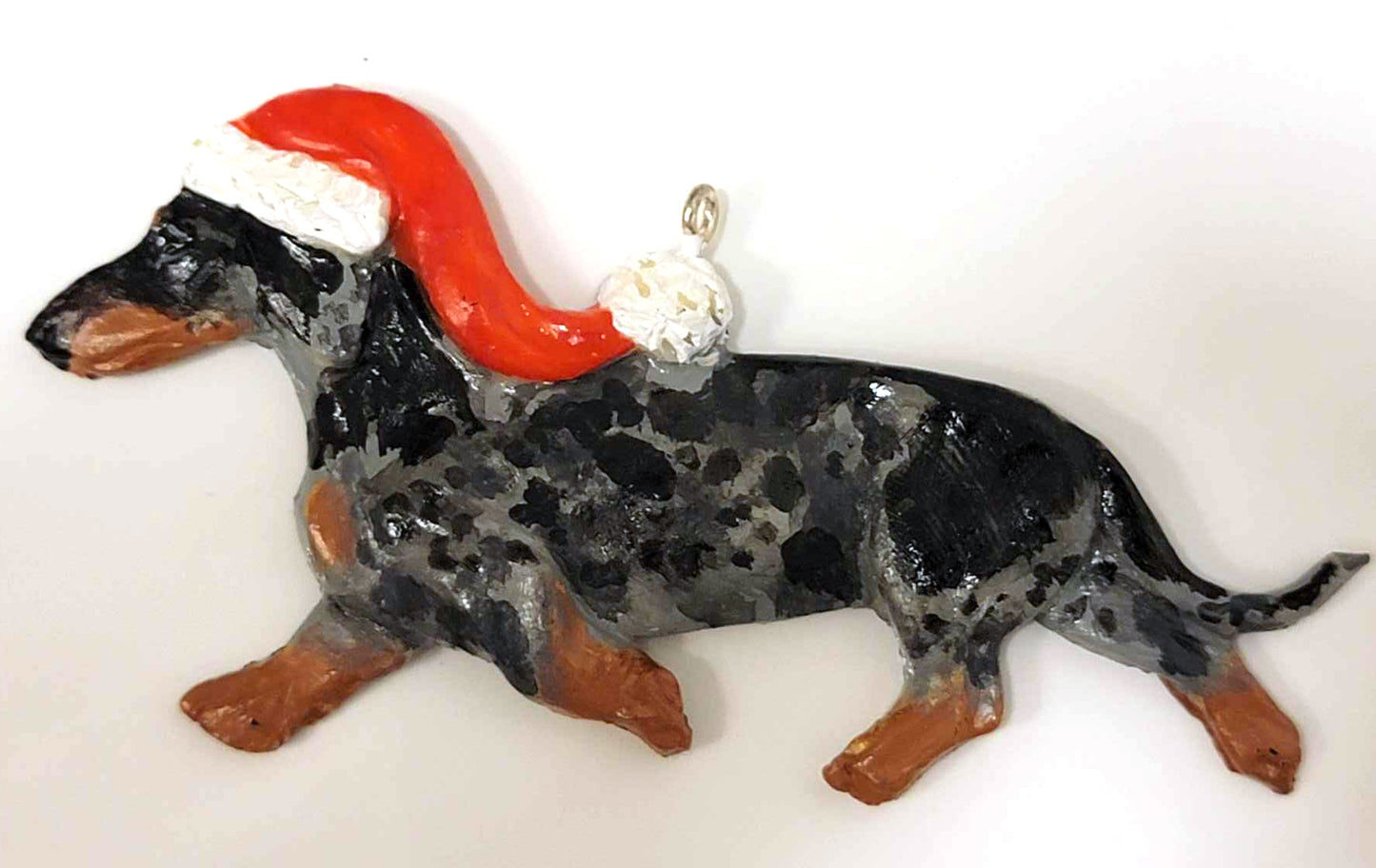 Black/Tan Dapple Smooth Handpainted Dachshund Figurine Ornament 1