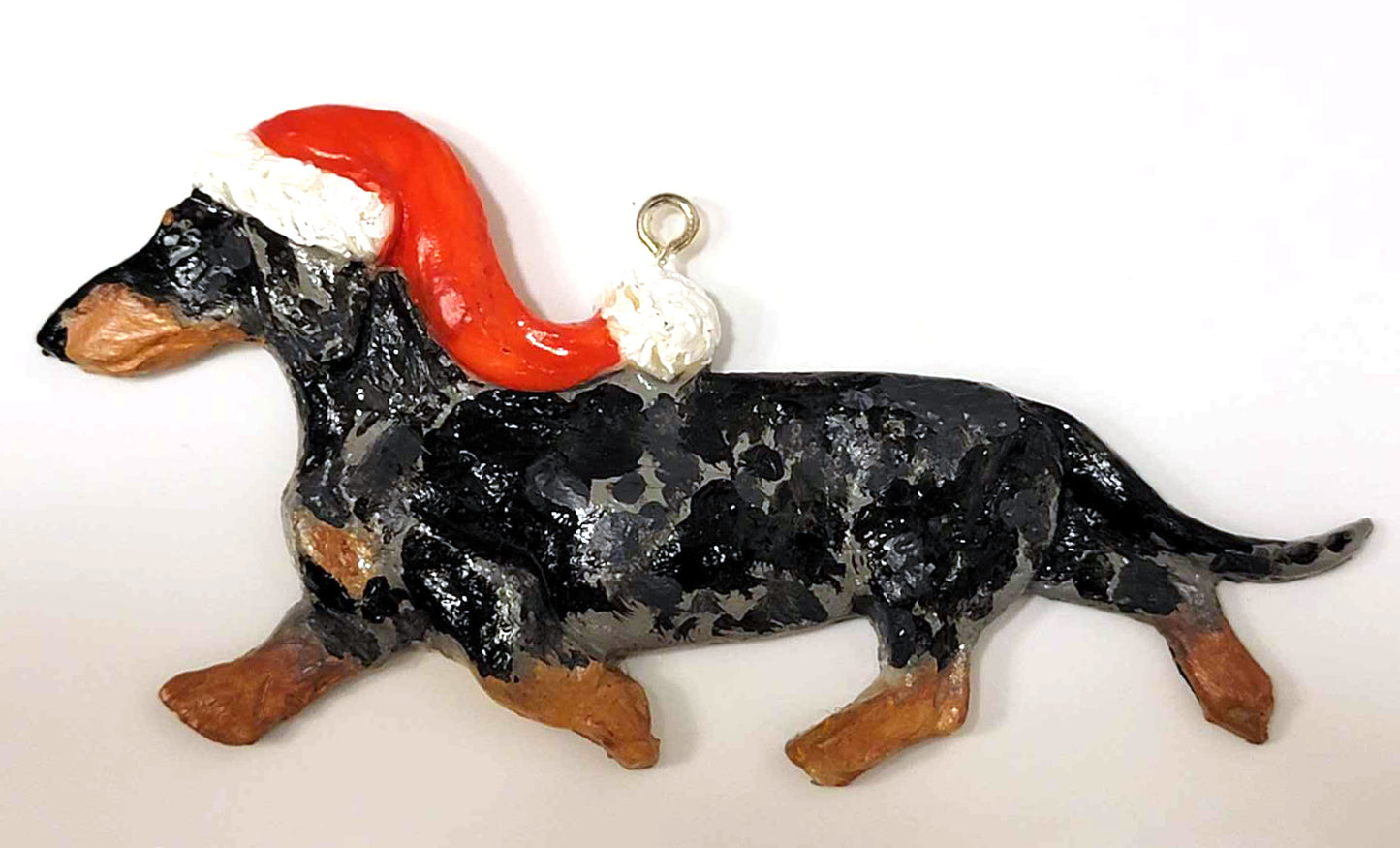 Black/Tan Dapple Smooth Handpainted Dachshund Figurine Ornament 5