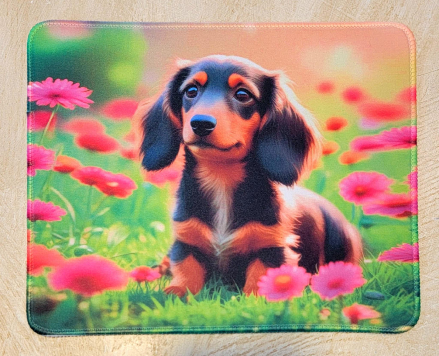 Pink Flowers Doxie Premium Mouse Pad