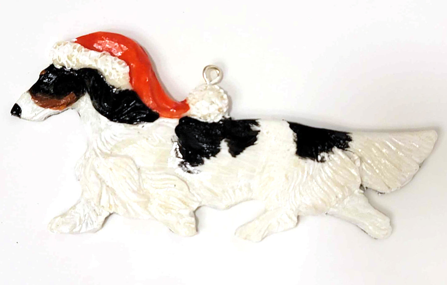 Black/Tan Piebald Long Handpainted Dachshund Figurine Ornament 1