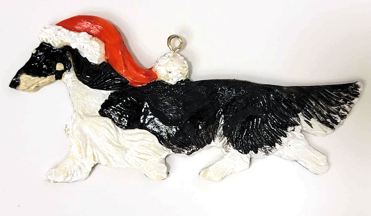 Black/Cream Piebald Long Handpainted Dachshund Figurine Ornament
