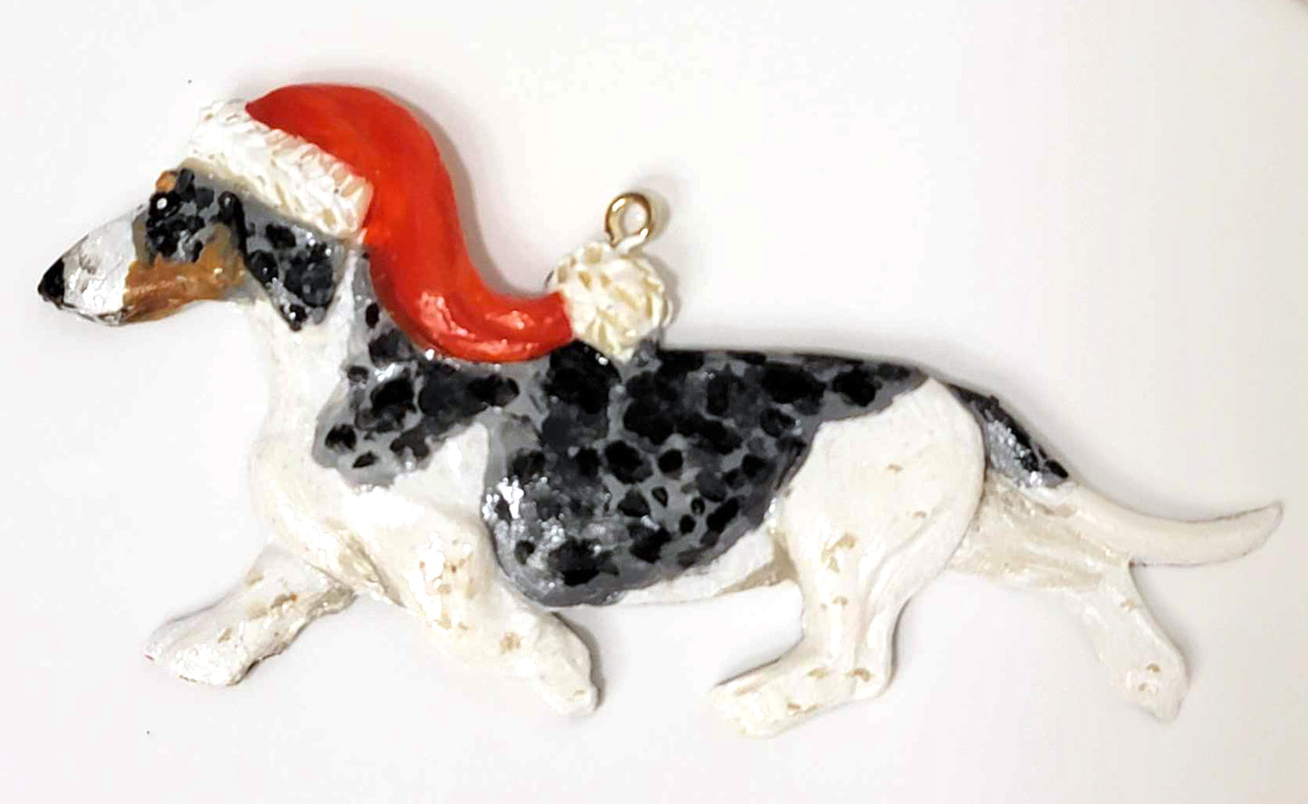 Black/Tan Dapple Piebald Smooth Handpainted Dachshund Figurine Ornament 1