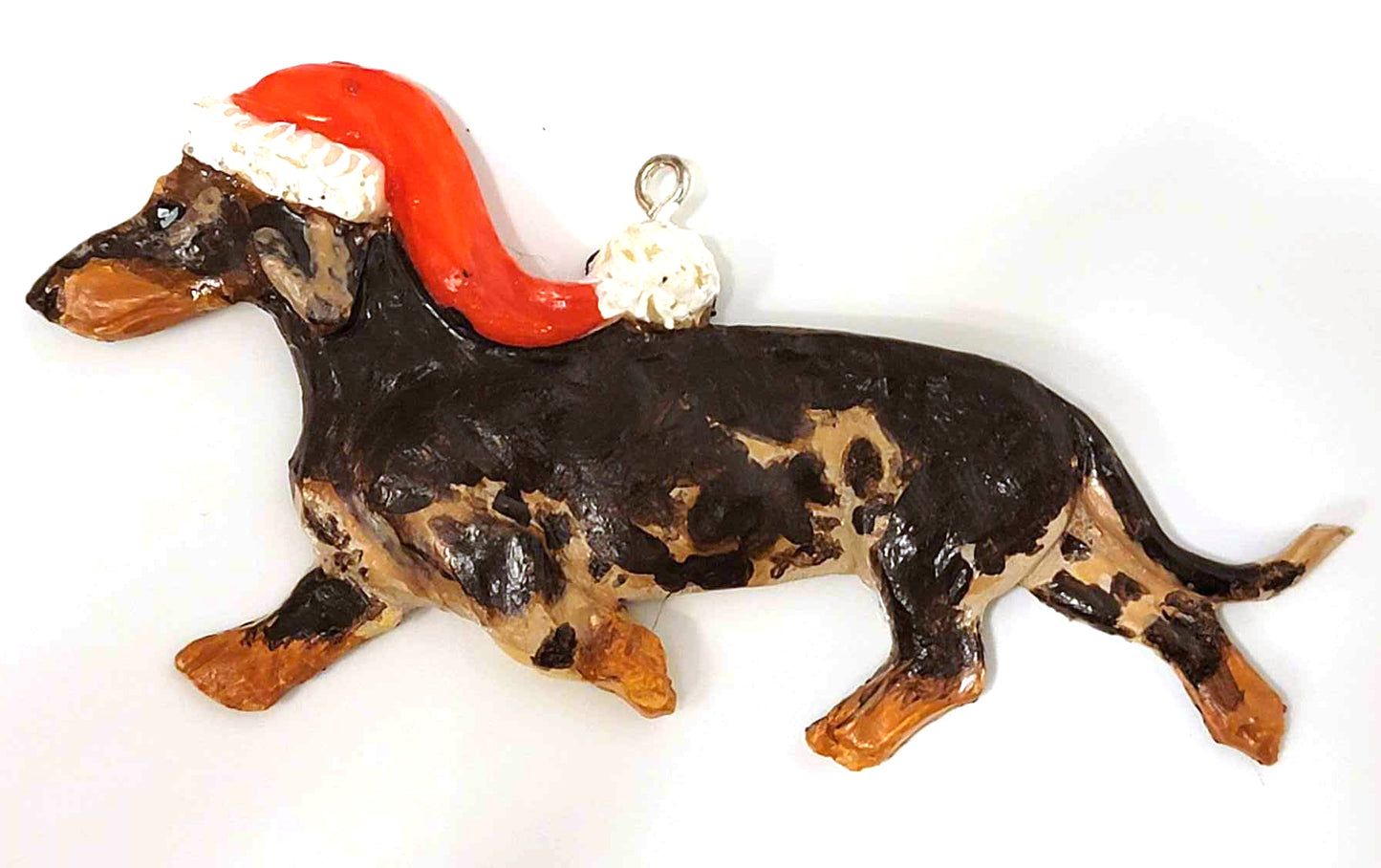 Chocolate/Tan Dapple Smooth Handpainted Dachshund Figurine Ornament 1
