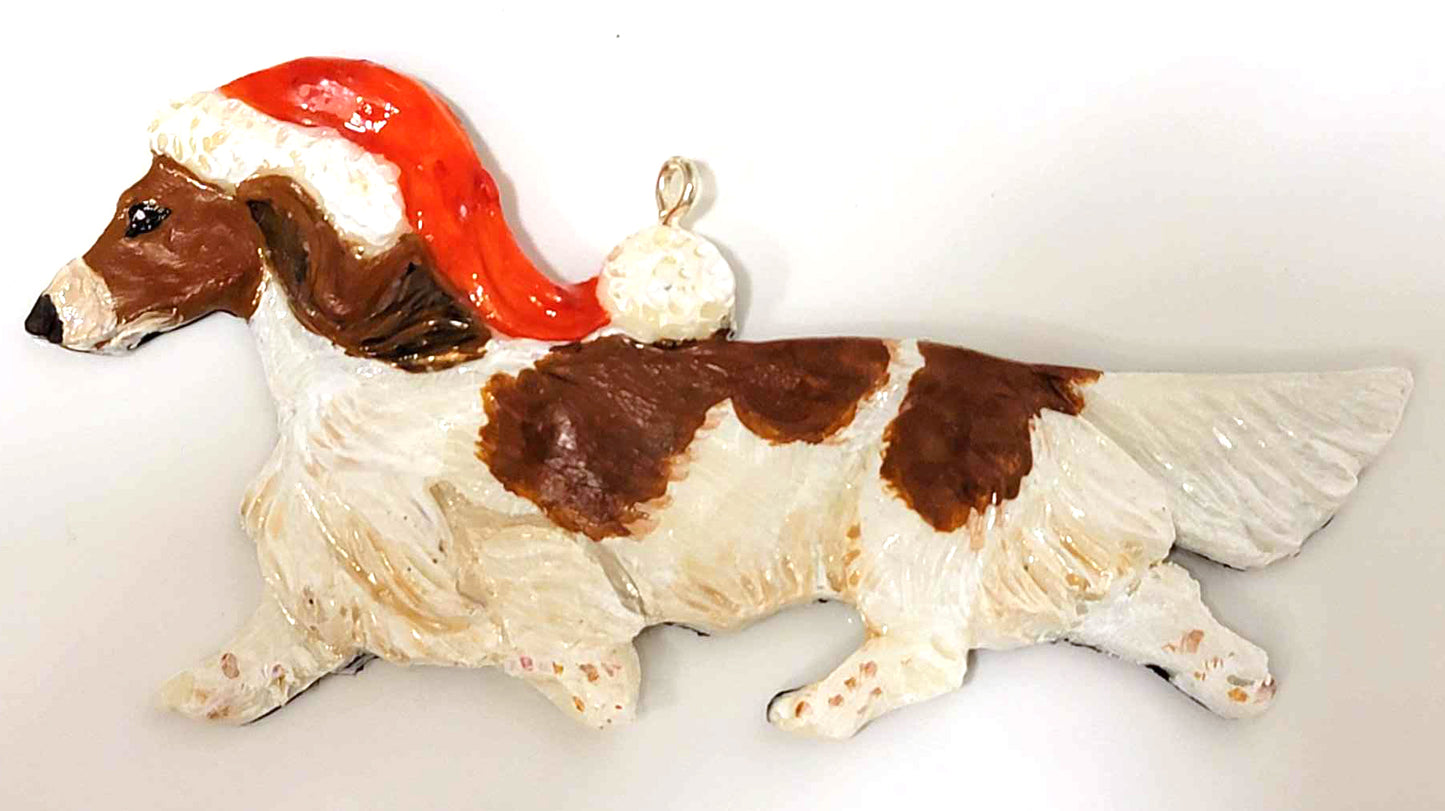 Red Piebald Long Handpainted Dachshund Figurine Ornament