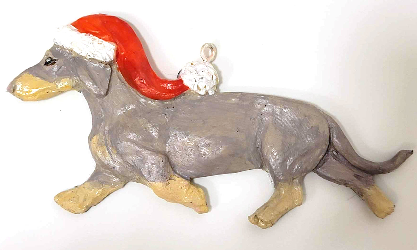 Blue/Cream or Isabella/Cream Smooth Handpainted Dachshund Figurine Ornament