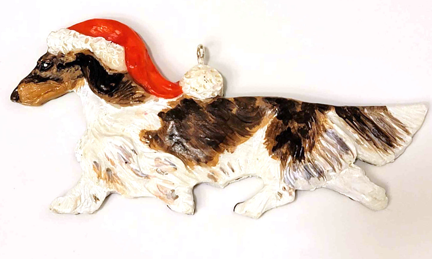 Chocolate/Tan Dapple Piebald Long Handpainted Dachshund Figurine Ornament 2