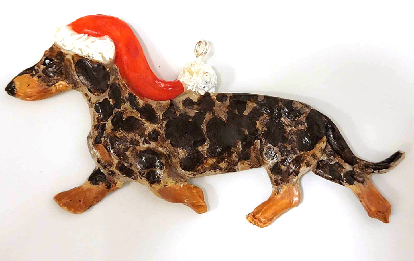 Chocolate/Tan Dapple Smooth Handpainted Dachshund Figurine Ornament 2