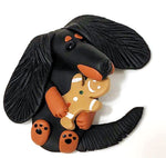 Black/Tan Long with Gingerman Handmade Dachshund Figurine Magnet