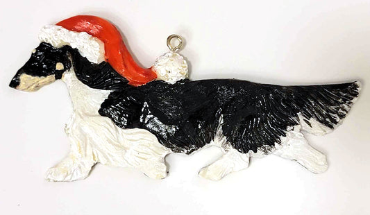 Black/Cream Piebald Long Handpainted Dachshund Figurine Ornament
