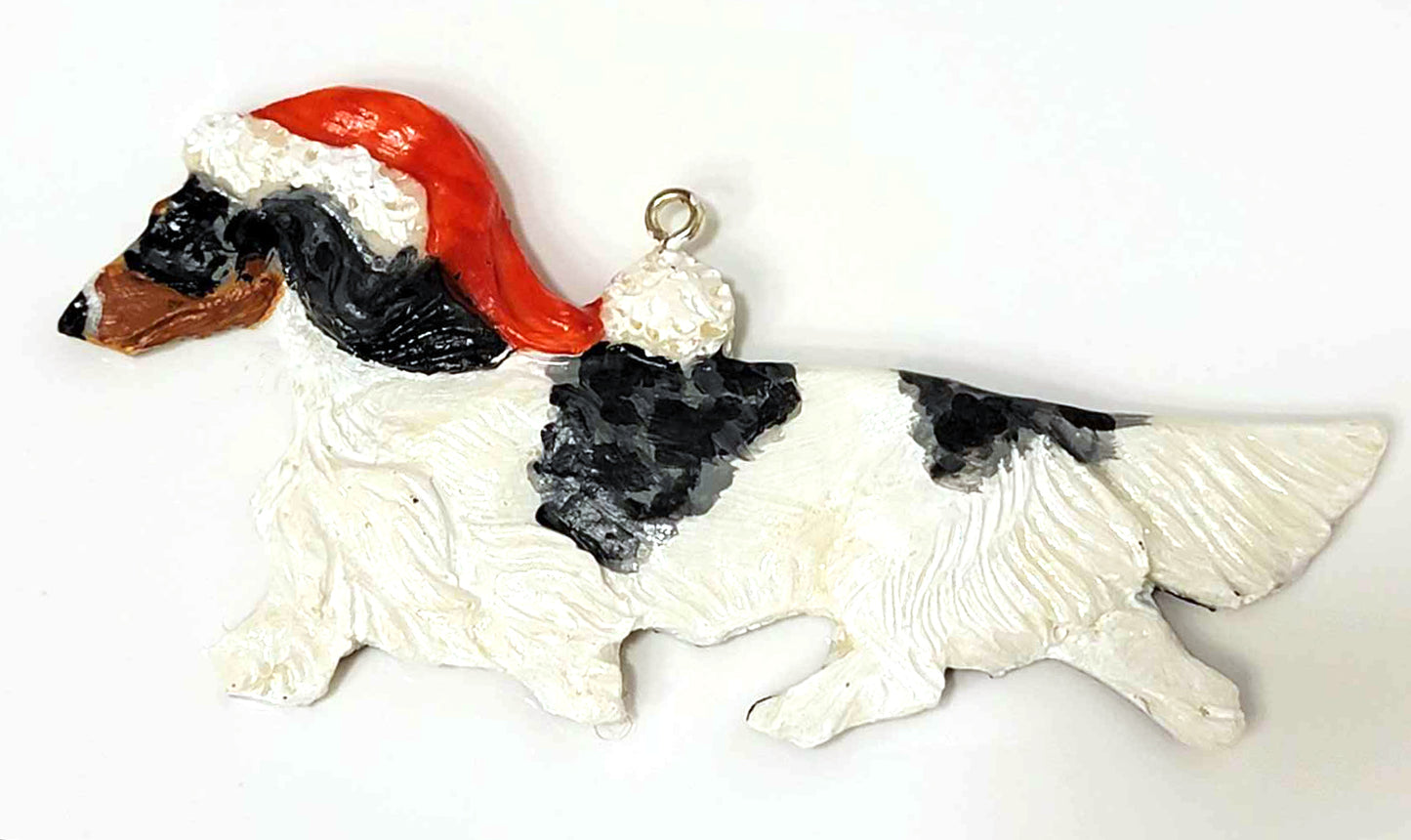 Black/Tan Dapple Piebald Long Handpainted Dachshund Figurine Ornament 1