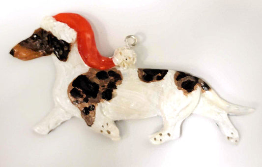 Chocolate/Tan Dapple Piebald Smooth Handpainted Dachshund Figurine Ornament 1