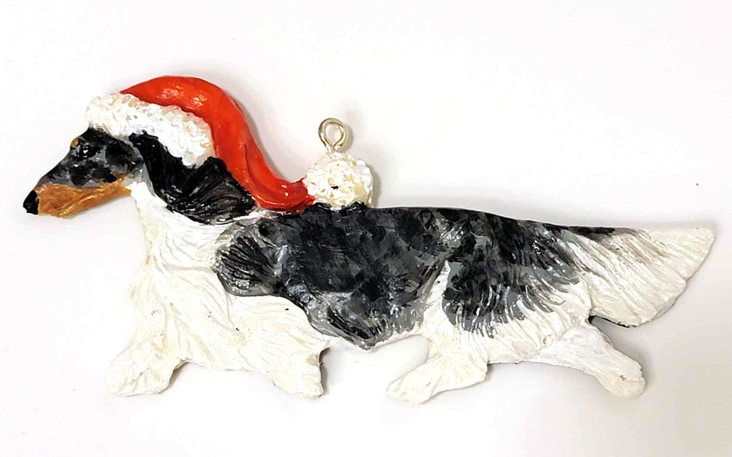 Black/Tan Dapple Piebald Long Handpainted Dachshund Figurine Ornament 2