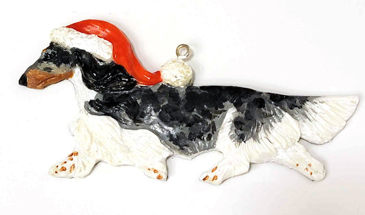 Black/Tan Dapple Piebald Long Handpainted Dachshund Figurine Ornament 3