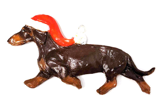 Chocolate/Tan Smooth Handpainted Dachshund Figurine Ornament