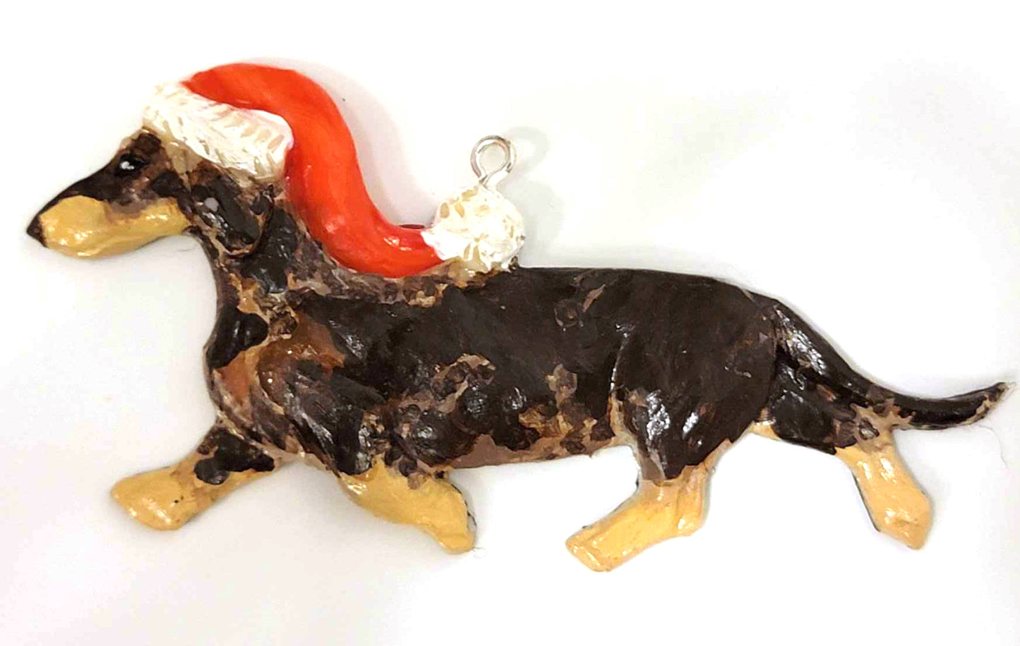 Chocolate/Cream Dapple Smooth Handpainted Dachshund Figurine Ornament 3