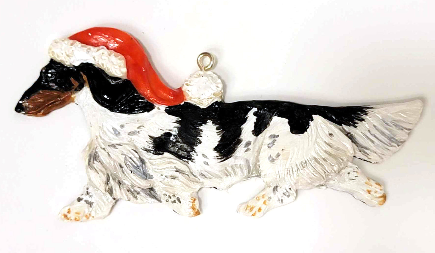 Black/Tan Piebald Long Handpainted Dachshund Figurine Ornament 3