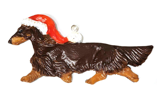 Chocolate/Tan Long Handpainted Dachshund Figurine Ornament