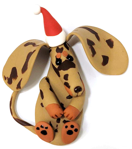 Chocolate/Tan Dapple Smooth in Santa Hat Handmade Dachshund Figurine Magnet 1