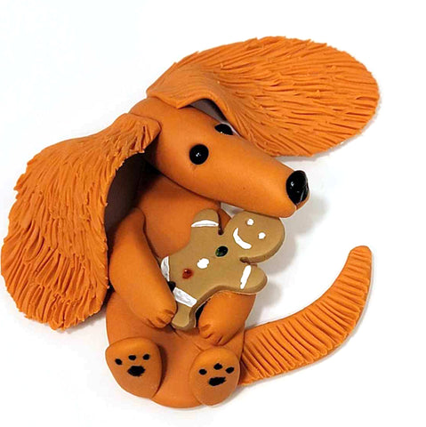 e/e Red Long with Gingerman Handmade Dachshund Figurine Magnet