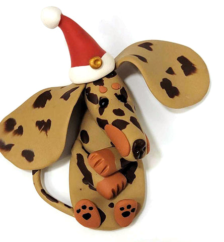 Chocolate/Tan Dapple Smooth in Santa Hat Handmade Dachshund Figurine Magnet 2