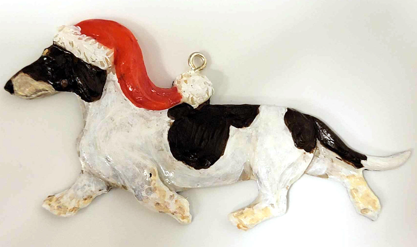 Chocolate/Cream Piebald Smooth Handpainted Dachshund Figurine Ornament