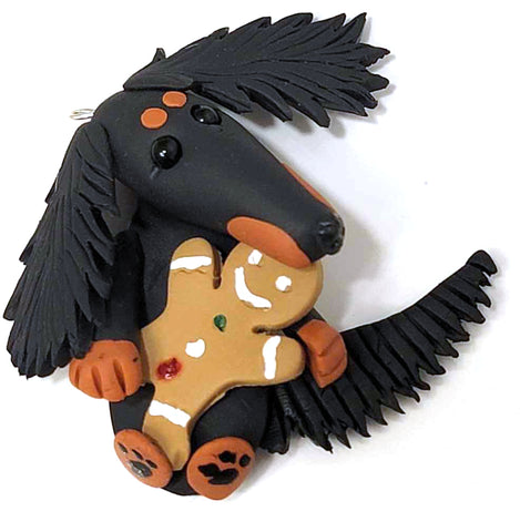 Black/Tan Long with Gingerman Handmade Dachshund Figurine Magnet/Ornament