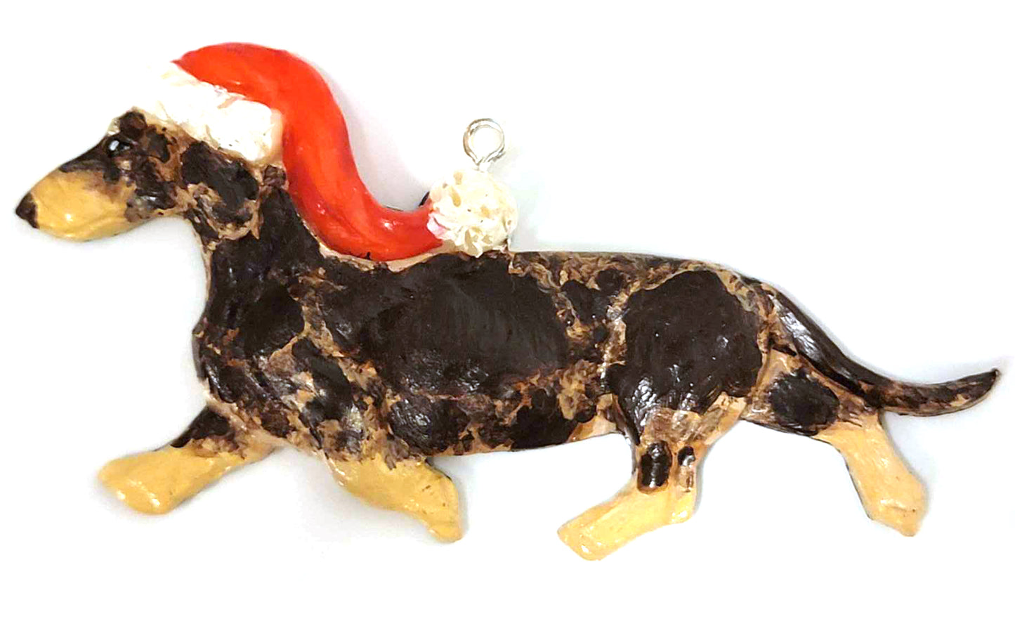 Chocolate/Cream Dapple Smooth Handpainted Dachshund Figurine Ornament 2
