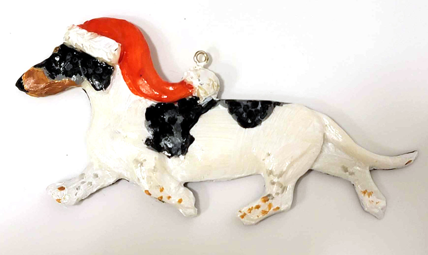 Black/Tan Dapple Piebald Smooth Handpainted Dachshund Figurine Ornament 2