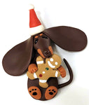 Chocolate/Tan Smooth with Gingerman in Santa Hat Handmade Dachshund Figurine Magnet 2