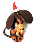 Chocolate/Tan Smooth with Gingerman in Santa Hat Handmade Dachshund Figurine Magnet 3