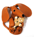 Red Smooth with Gingerman Handmade Dachshund Figurine Magnet