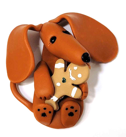 Red Smooth with Gingerman Handmade Dachshund Figurine Magnet