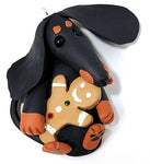 Black/Tan Smooth with Gingerman Handmade Dachshund Figurine Magnet/Ornament 1