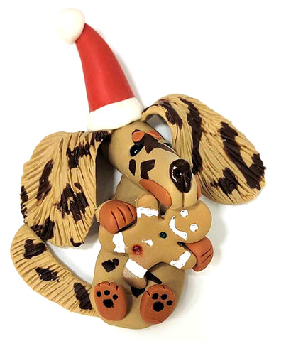 Chocolate/Tan Dapple Long with Gingerman in Santa Hat Handmade Dachshund Figurine Magnet