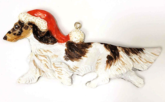 Chocolate/Cream Dapple Piebald Long Handpainted Dachshund Figurine Ornament