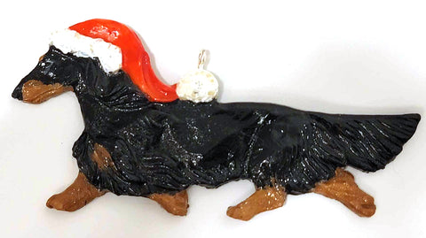 Black/Tan Long Handpainted Dachshund Figurine Ornament