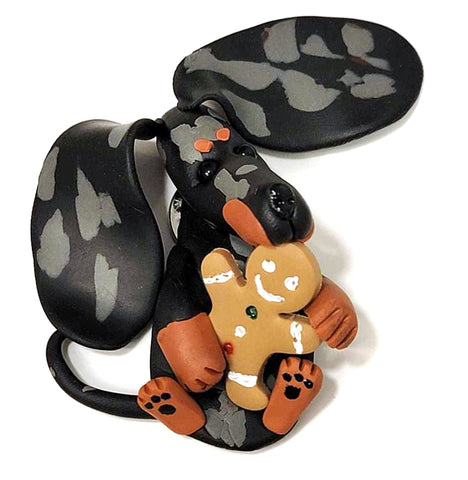 Black/Tan Dapple Smooth with Gingerman Handmade Dachshund Figurine Magnet 1