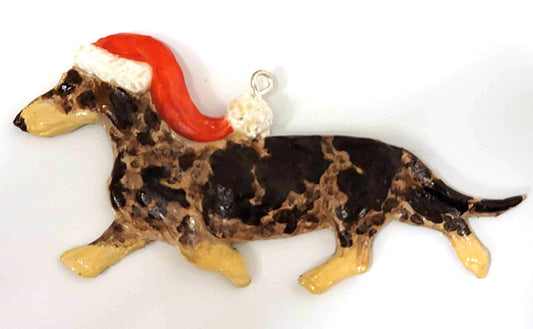 Chocolate/Cream Dapple Smooth Handpainted Dachshund Figurine Ornament 1