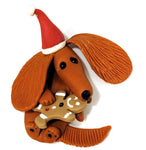 Red Long with Gingerman in Santa Hat Handmade Dachshund Figurine Magnet