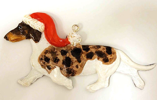 Chocolate/Tan Dapple Piebald Smooth Handpainted Dachshund Figurine Ornament 2