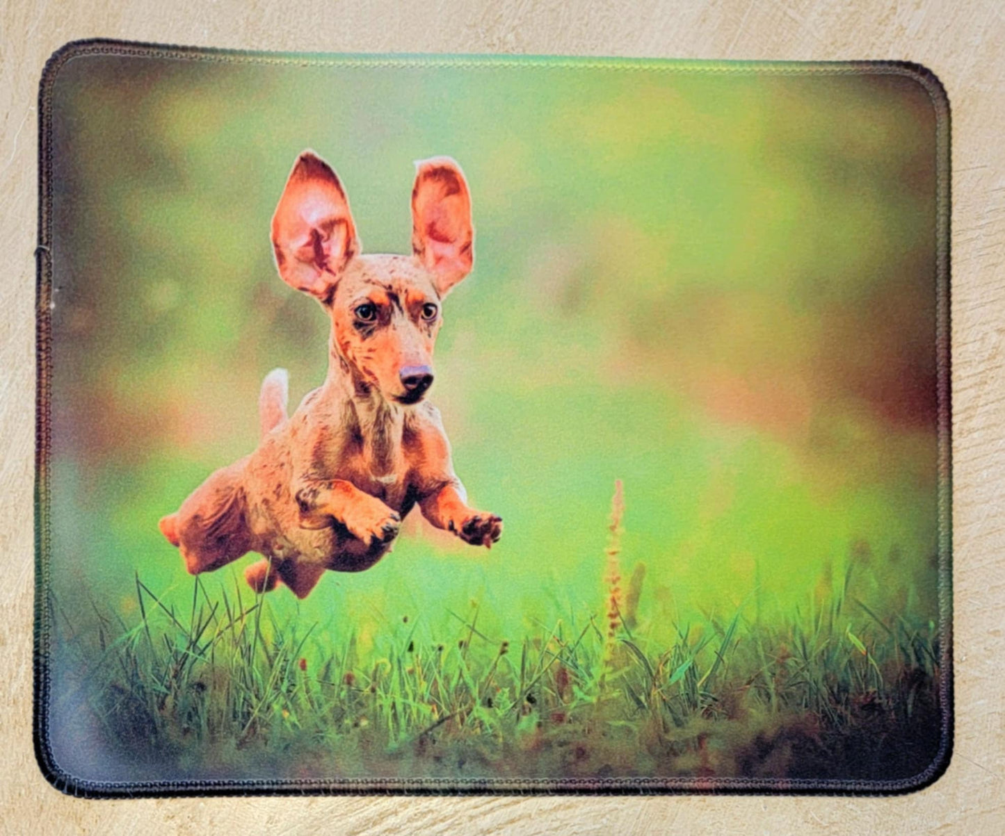 Jumping Dapple Doxie Premium Mouse Pad